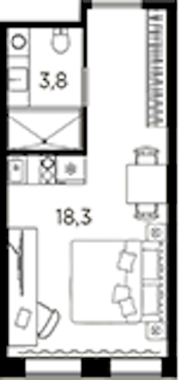 Квартира студия 22.1 м², 12/13 эт., ЖК «AVENIR Industrial»